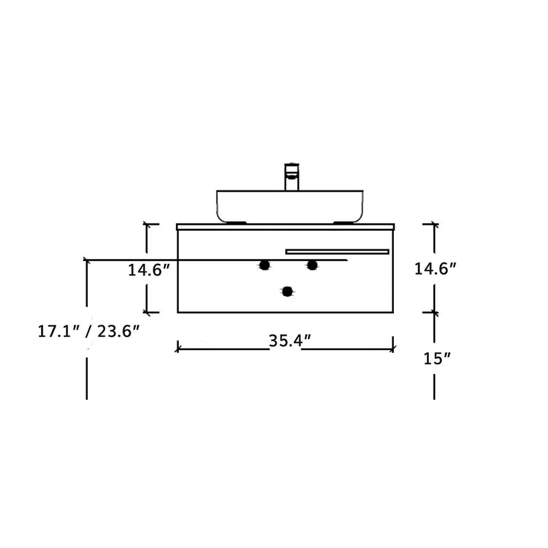 Acqua Slim 1 Drawer Bathroom Vanity with Glass Sink- Wall Mount - 36" Glass/Mint Glass
