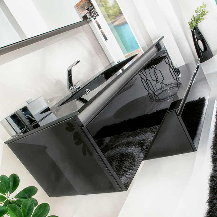Acqua Slim 1 Drawer Bathroom Vanity with Glass Sink - Wall Mount - 36" Glass/Black Glass