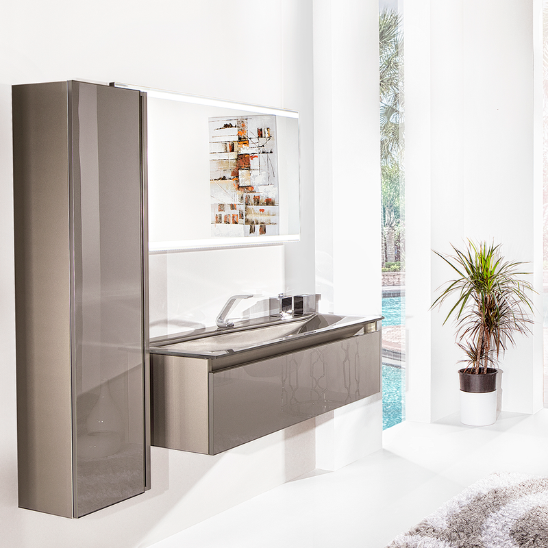 Acqua Slim 1 Drawer Bathroom Vanity with Glass Sink - Wall Mount - 36" Glass/Visone Glass