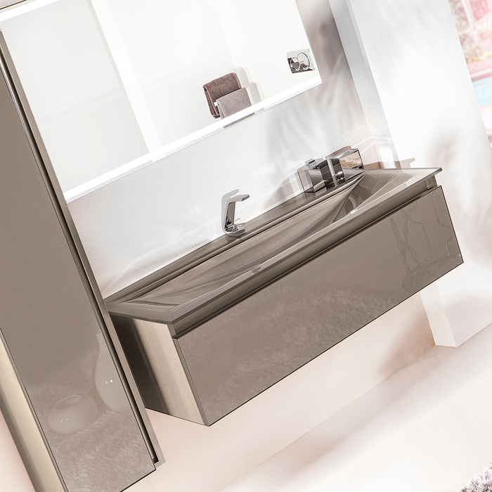 Acqua Slim 1 Drawer Bathroom Vanity with Glass Sink - Wall Mount - 36" Glass/Visone Glass