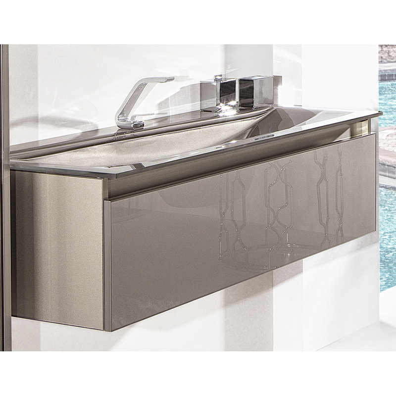 Acqua Slim 1 Drawer Bathroom Vanity with Glass Sink - Wall Mount - 36" Glass/Visone Glass