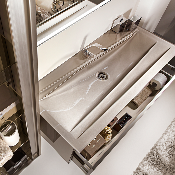 Acqua Slim 1 Drawer Bathroom Vanity with Glass Sink - Wall Mount - 36" Glass/Visone Glass