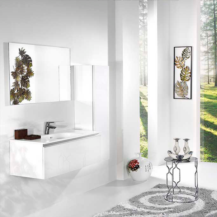 Acqua Slim 1 Drawer Bathroom Vanity with Glass Sink - Wall Mount - 36" Glass/White Glass