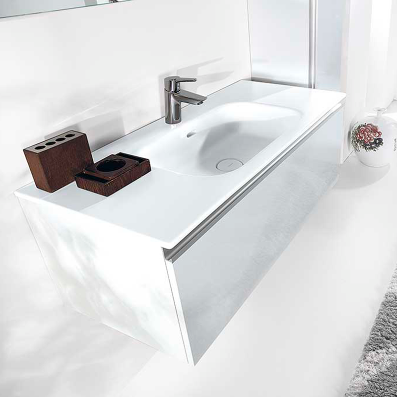 Acqua Slim 1 Drawer Bathroom Vanity with Glass Sink - Wall Mount - 36" Glass/White Glass