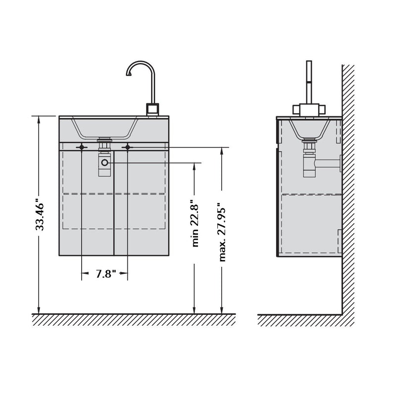Zen 1 Door Vanity - Wall Mount - 19" Glass/Black
