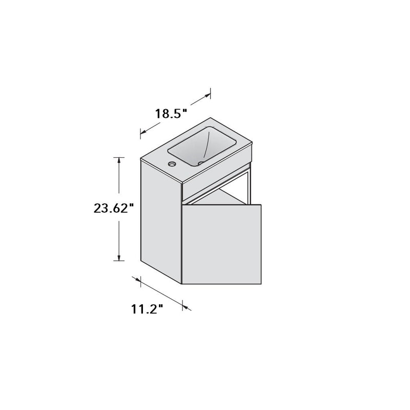 Zen 1 Door Vanity - Wall Mount - 19" Glass/Black