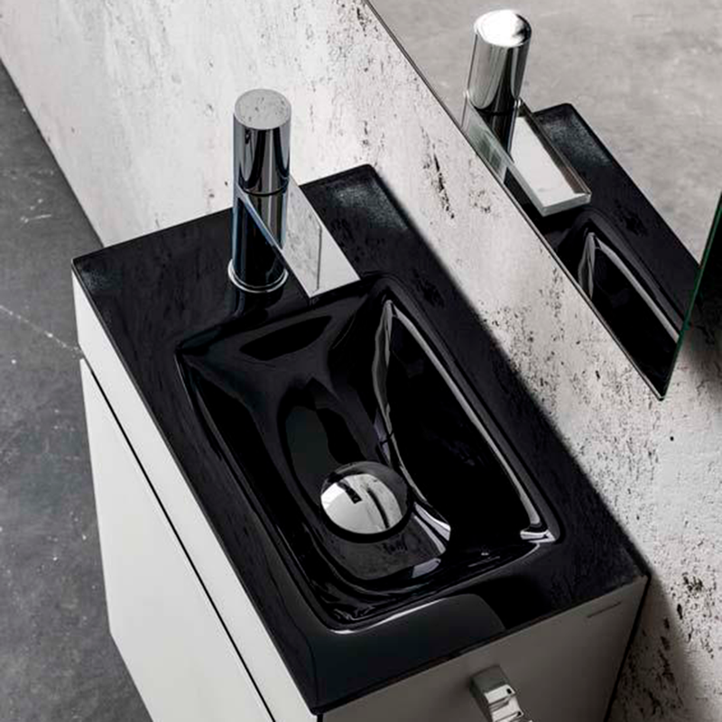 Zen 1 Door Bathroom Vanity with Single Sink - Wall Mount - 19" Glass/Black - Last Unit Special Offer