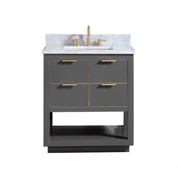 Allie 4 Drawers Bathroom Vanity with Carrara Sink - Floor Mount - 30" Wood/Gray/Matte Gold