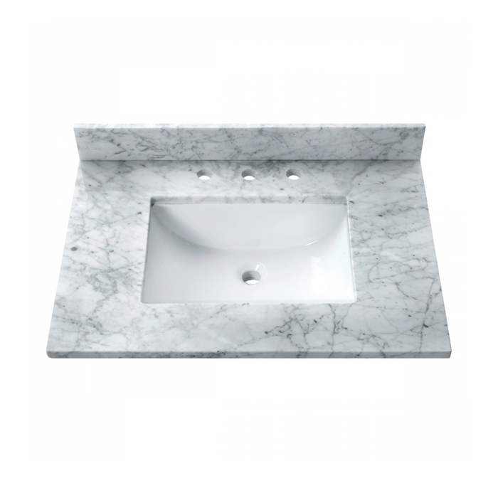 Allie 4 Drawers Bathroom Vanity with Carrara Sink - Floor Mount - 30" Wood/White/Matte Gold