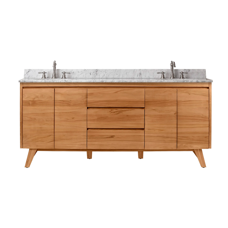 Coventry 4 Doors and 3 Drawers Bathroom Vanity with Carrara Sink - Floor Mount - 72" Wood/Natural Teak