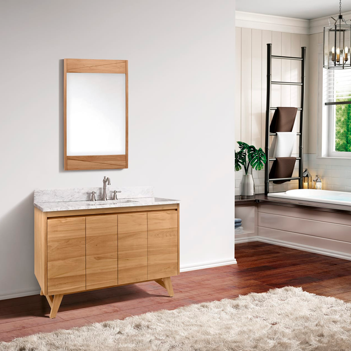 Coventry 4 Doors Bathroom Vanity with Carrara Sink - Floor Mount - 48" Wood/Natural Teak