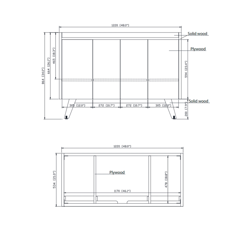Coventry 4 Doors Bathroom Vanity with Carrara Sink - Floor Mount - 48" Wood/Natural Teak