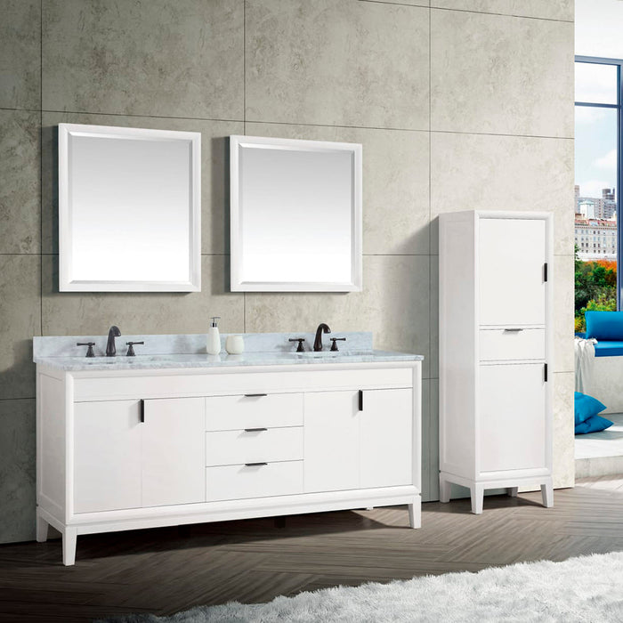 Emma 4 Doors and 3 Drawers Bathroom Vanity with Carrara Sink - Floor Mount - 72" Wood/White