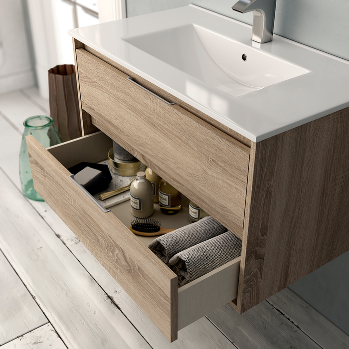 Siri 2 Drawers Bathroom Vanity with Integrated Sink - Wall Mount - 32" Porcelain/Cambrian