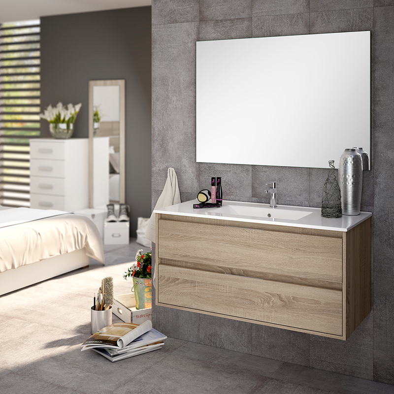 Siri 2 Drawers Bathroom Vanity with Integrated Sink - Wall Mount - 40" Porcelain/Cambrian