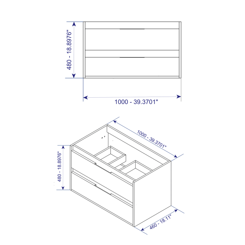 Siri 2 Drawers Bathroom Vanity with Integrated Sink - Wall Mount - 40" Porcelain/Cambrian