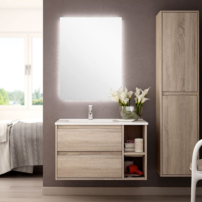 Venus 2 Drawers + Open Shelf Bathroom Vanity with Integrated Sink - Wall Mount - 32" Porcelain/Cambrian