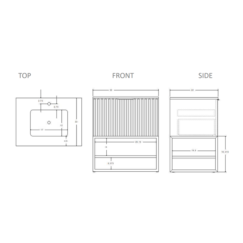 Terra 2 Drawers Bathroom Vanity with Carrara Marble Sink - Floor Mount - 30" Wood/Walnut/Satin Brass