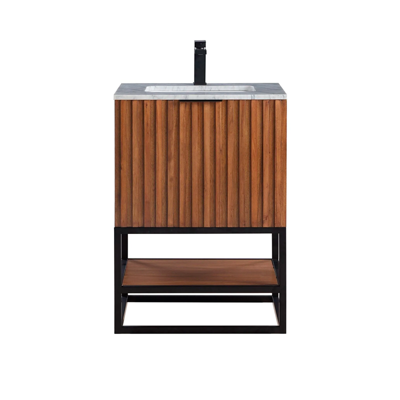 Terra 2 Drawers Bathroom Vanity with Carrara Marble Sink - Floor Mount - 24" Wood/Walnut/Matt Black