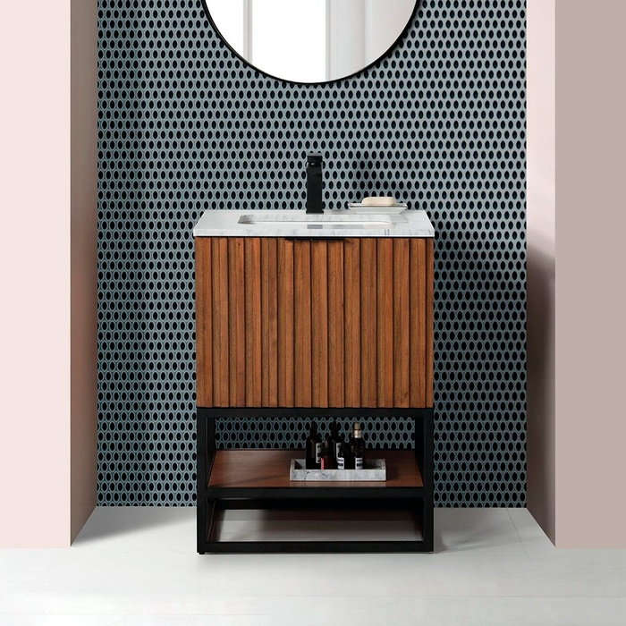 Terra 2 Drawers Bathroom Vanity with Carrara Marble Sink - Floor Mount - 24" Wood/Walnut/Matt Black