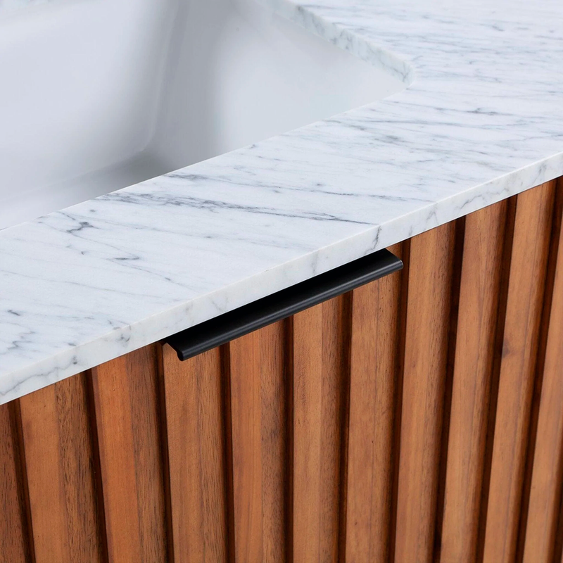 Terra 2 Drawers Bathroom Vanity with Carrara Marble Sink - Floor Mount - 24" Wood/Walnut/Matt Black