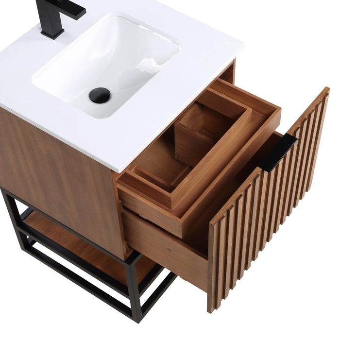 Terra Single Sink Vanity - Floor Mount - 24" Wood/Walnut