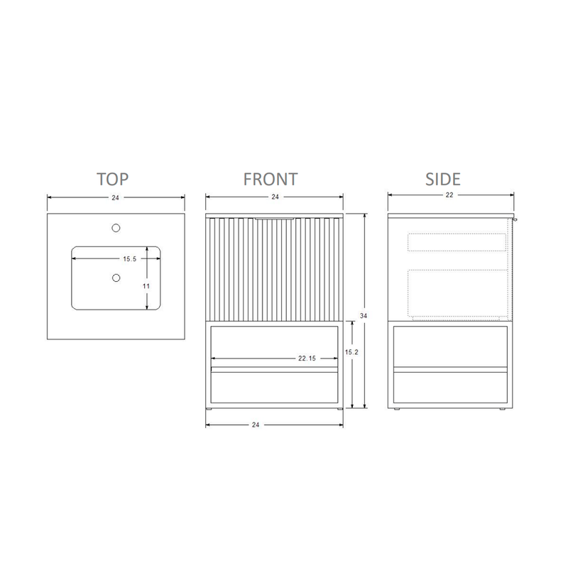 Terra 2 Drawers Bathroom Vanity with Carrara Marble Sink - Floor Mount - 24" Wood/Walnut/Matt Black