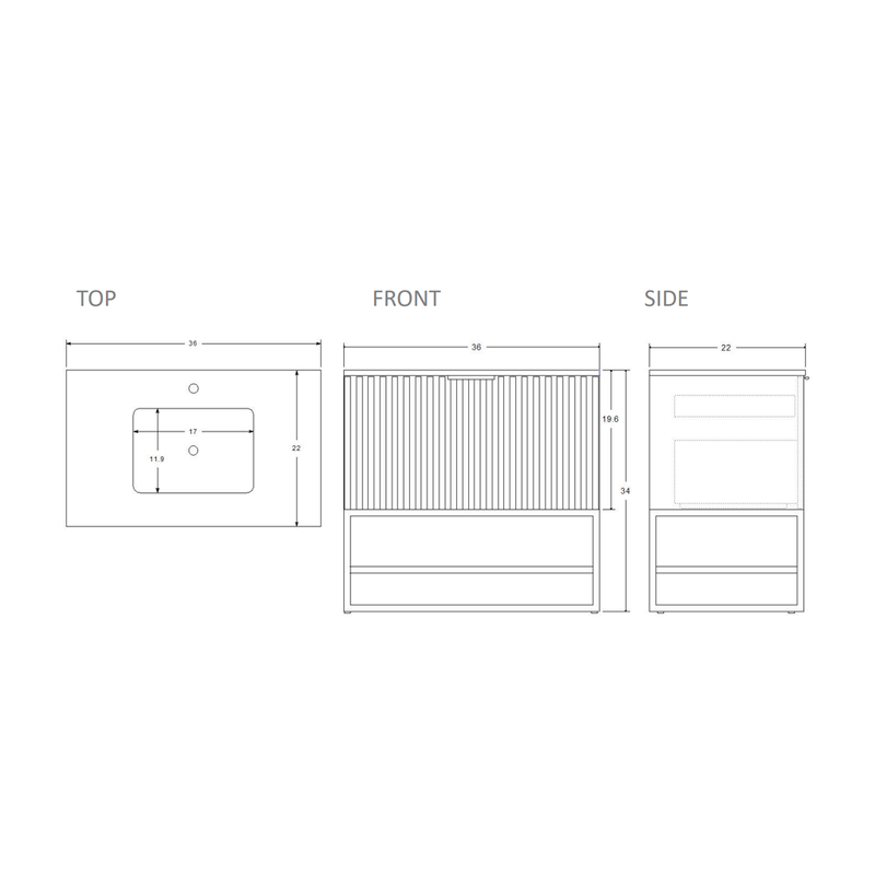 Terra 2 Drawers Bathroom Vanity with Carrara Marble Sink - Floor Mount - 36" Wood/Cashmere Grey/Brushed Nickel