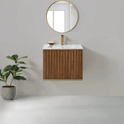 Terra Single Sink Vanity - Wall Mount - 24" Wood/Walnut