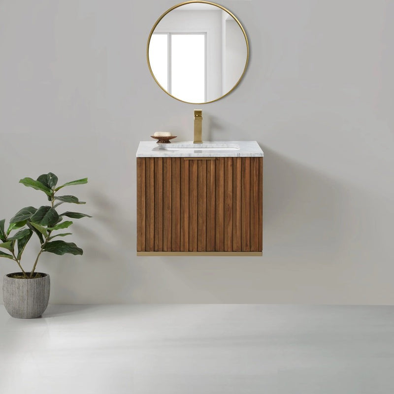 Terra Single Sink Vanity - Wall Mount - 24" Wood/Walnut