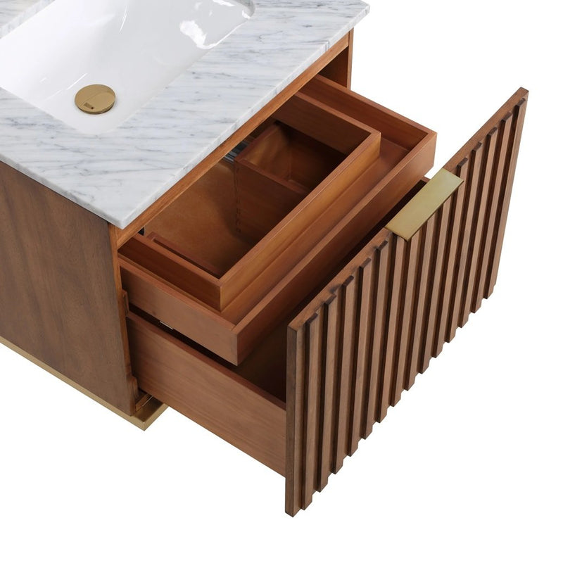 Terra Single Sink Vanity - Wall Mount - 24" Wood/Walnut