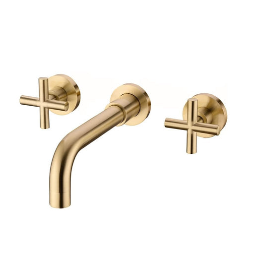 Smart Cross Widespread Bathroom Faucet - Wall Mount - 8" Brass/Satin Brass