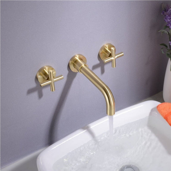 Smart Cross Widespread Bathroom Faucet - Wall Mount - 8" Brass/Satin Brass