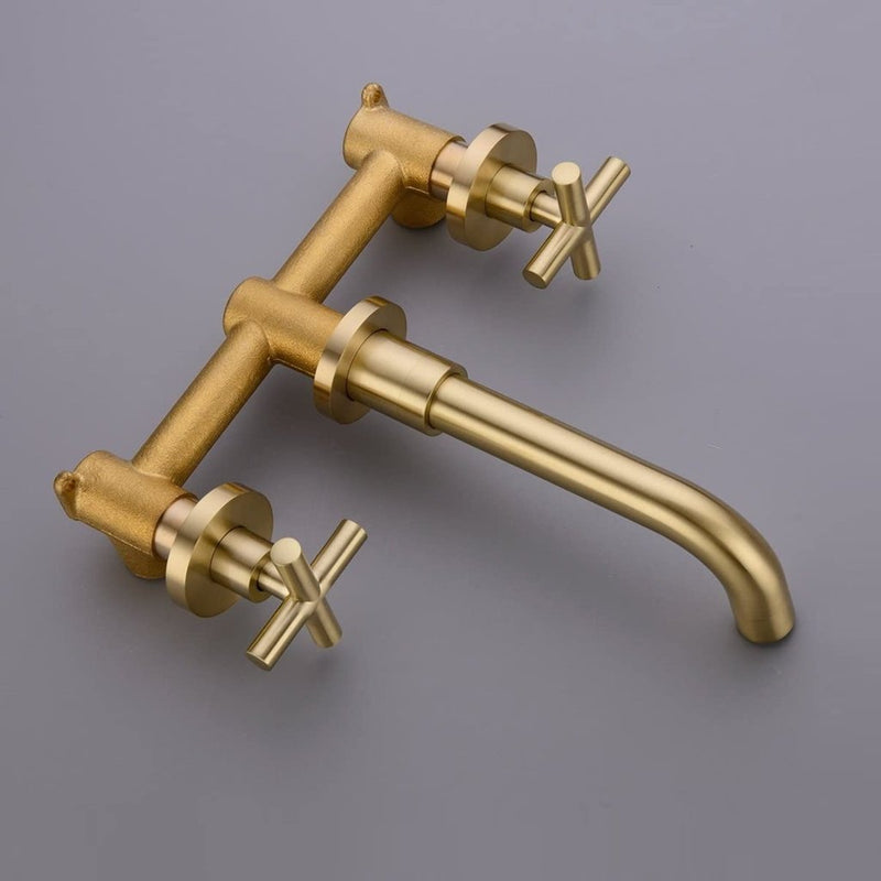Smart Cross Widespread Bathroom Faucet - Wall Mount - 8" Brass/Satin Brass