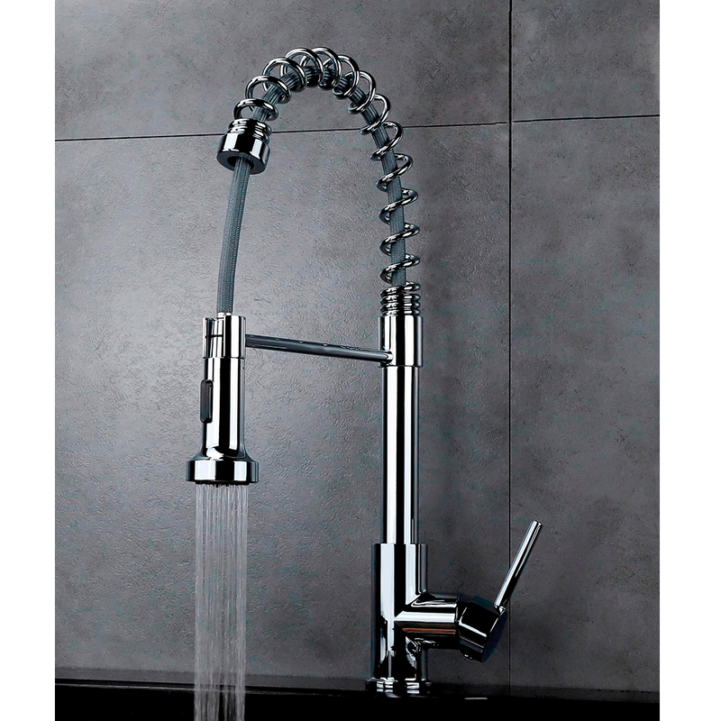 Quality Pull Out Kitchen Faucet - Single Hole - 17" Brass/Brushed Nickel (Final Sale)