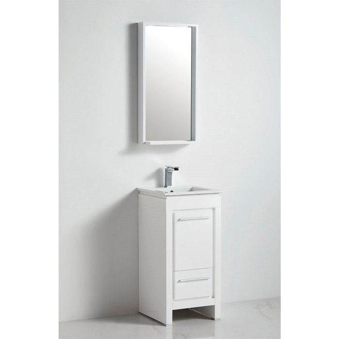 Venice 1 Door and 1 Drawer Bathroom Vanity with Single Sink - Floor Mount - 16" Wood/Gloss White