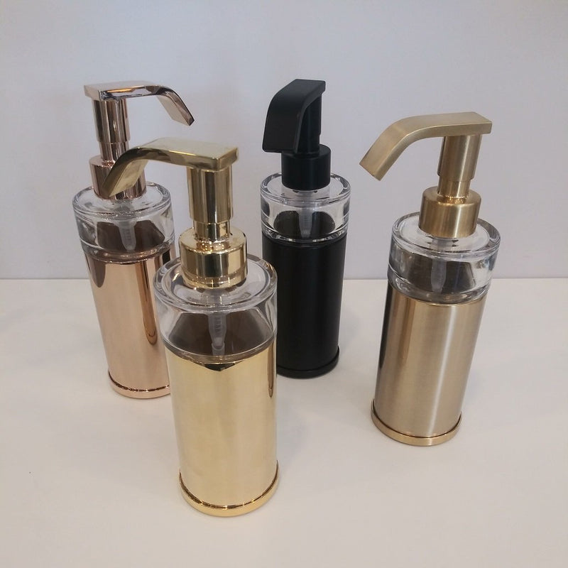 Es Top Soap Dispenser - Free Standing - 8" Brass/Glass/Rose Gold