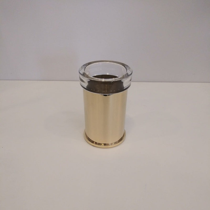 Es Top Toothbrush Holder - Free Standing - 3" Brass/Glass/Matt Gold