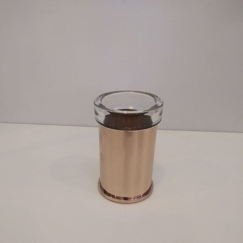 Es Top Toothbrush Holder - Free Standing - 3" Brass/Glass/Rose Gold