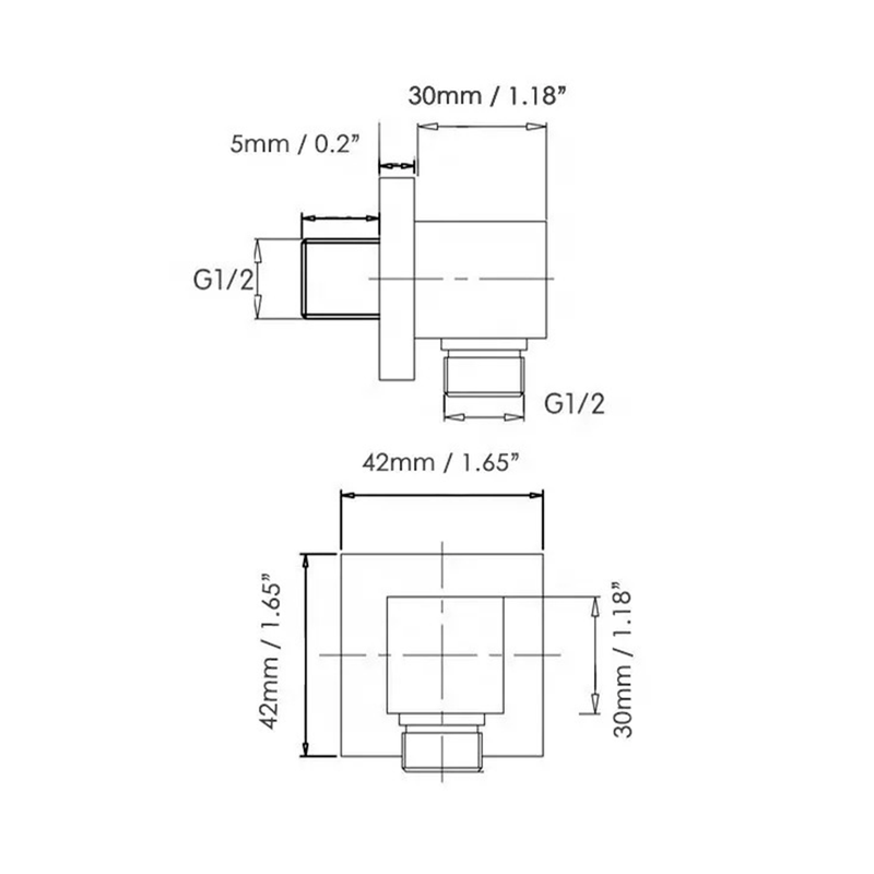 Cubic Hand Shower Connector - Wall Mount - 1" Brass/Polished Chrome