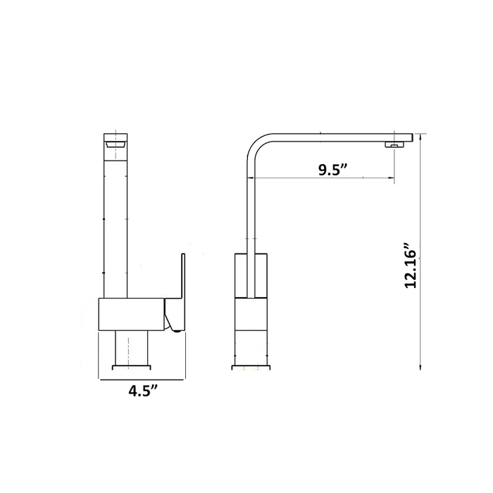 Cubic Kitchen Faucet - Single Hole - 12" Brass/Polished Chrome