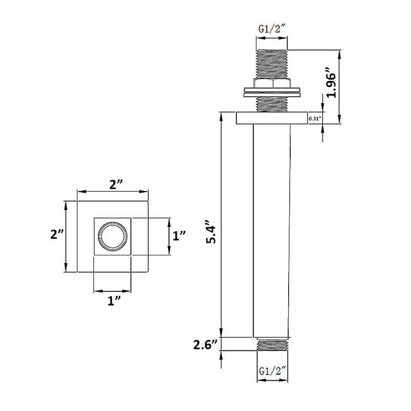 Cubic Shower Arm - Ceiling Mount - 8" Brass/Polished Chrome