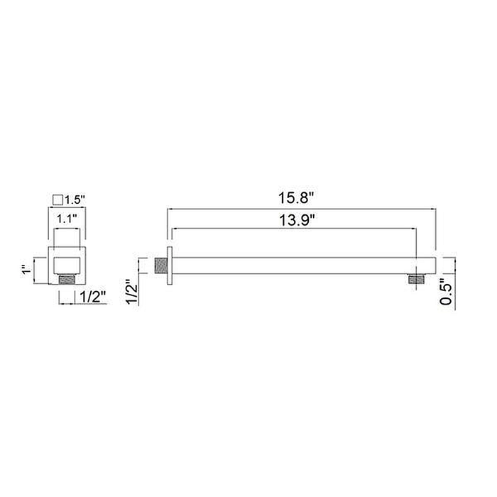 Luk 2 Shower Arm - Wall Mount - 16" Brass/Polished Chrome