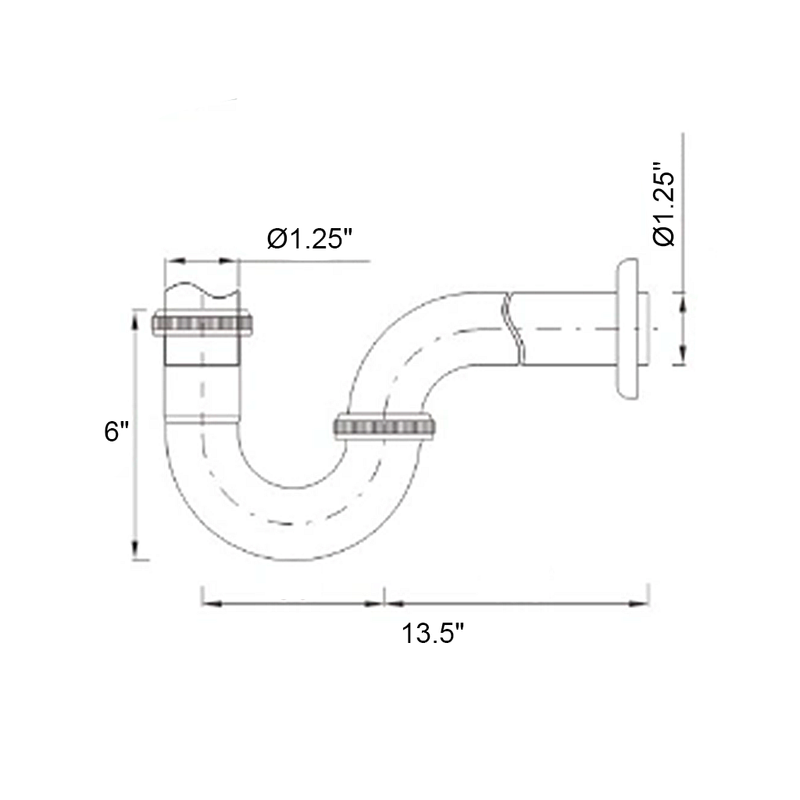 Sink Complements Traditional Sink Siphon - Under Mount - 1" Brass/Polished Chrome