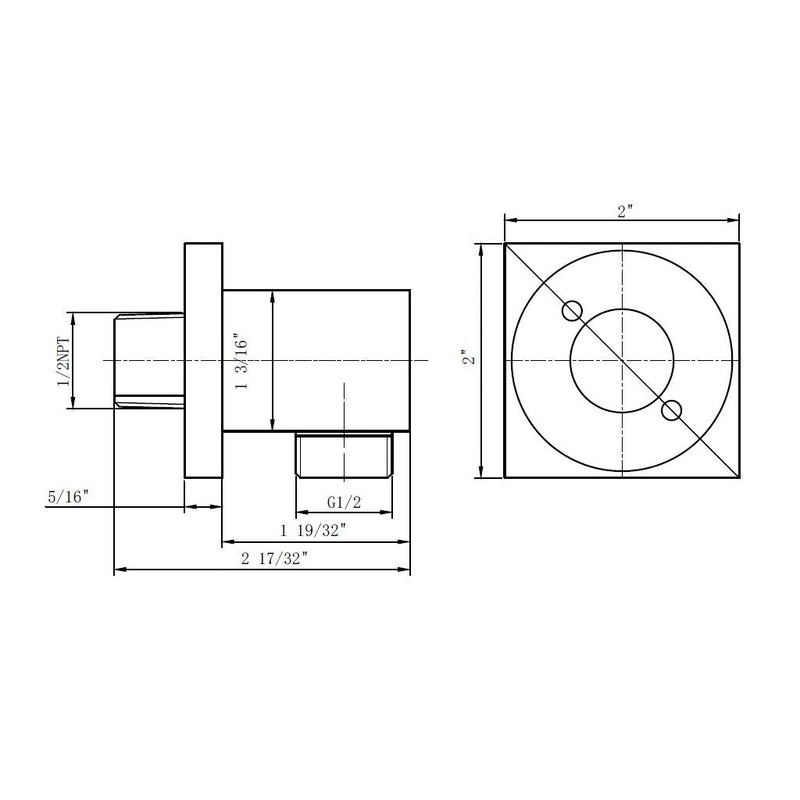 Devon Hand Shower Connector - Wall Mount - 2" Brass/Brushed Nickel