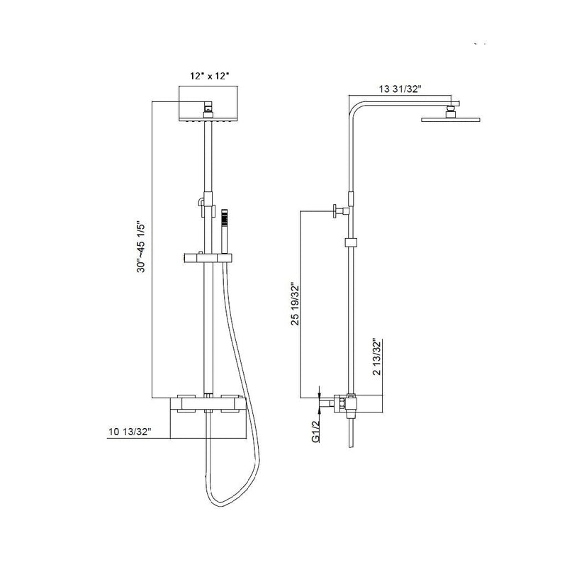 Devon Thermostatic Shower Column - Wall Mount - 8" Brass/Brushed Nickel