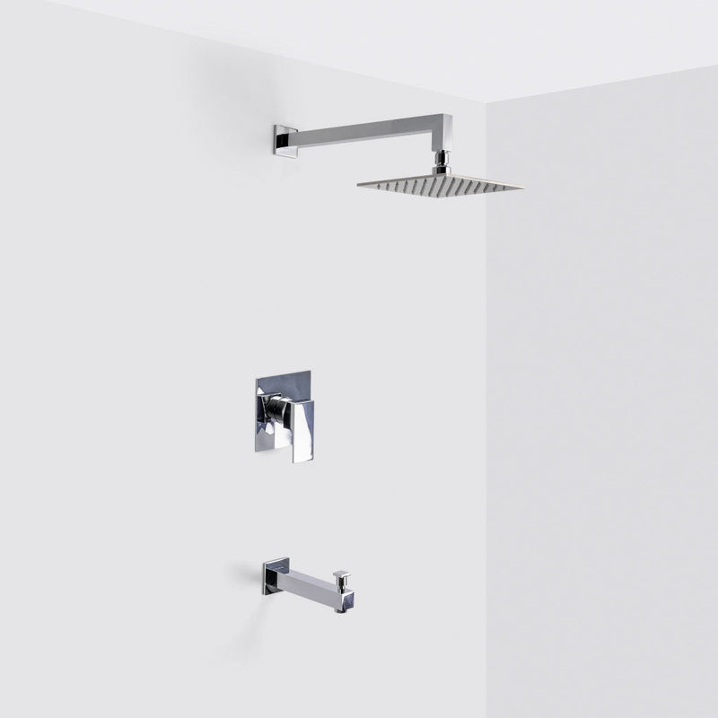 Devon 1-Way Pressure Balance Trim Complete Shower Set - Wall Mount - 8" Brass/Polished Chrome