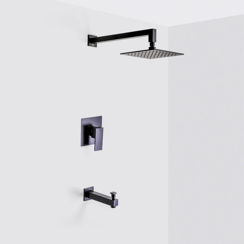 Devon 1-Way Pressure Balance Trim Complete Shower Set - Wall Mount - 8" Brass/Matt Black