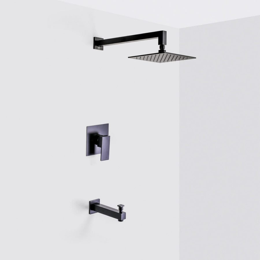 Devon 1-Way Pressure Balance Trim Complete Shower Set - Wall Mount - 8" Brass/Matt Black