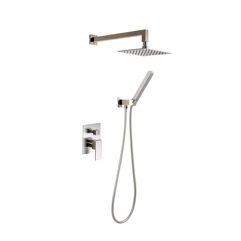 Devon 2-Way Shower Set With Hand Shower Set - Wall Mount - 8" Brass/Brushed Nickel